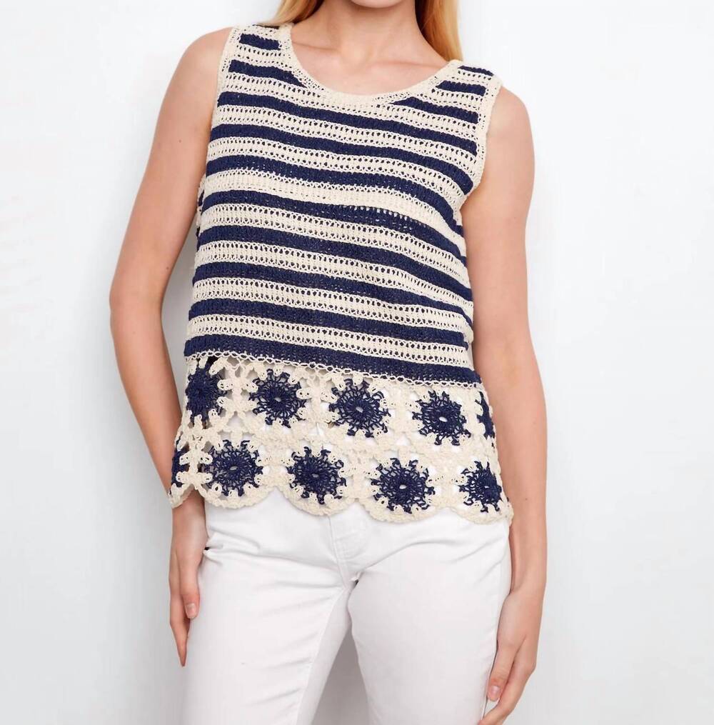 NEW CHARLIE B contrast sleeveless crochet top in navy